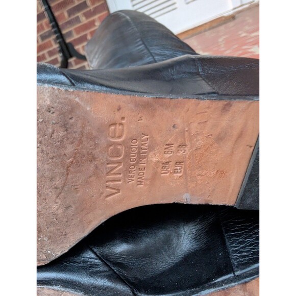 VINCE. Women's Black Leather Knee High Wedge Boots-Pull-On (No Zipper)- Size 6M - Picture 12 of 12